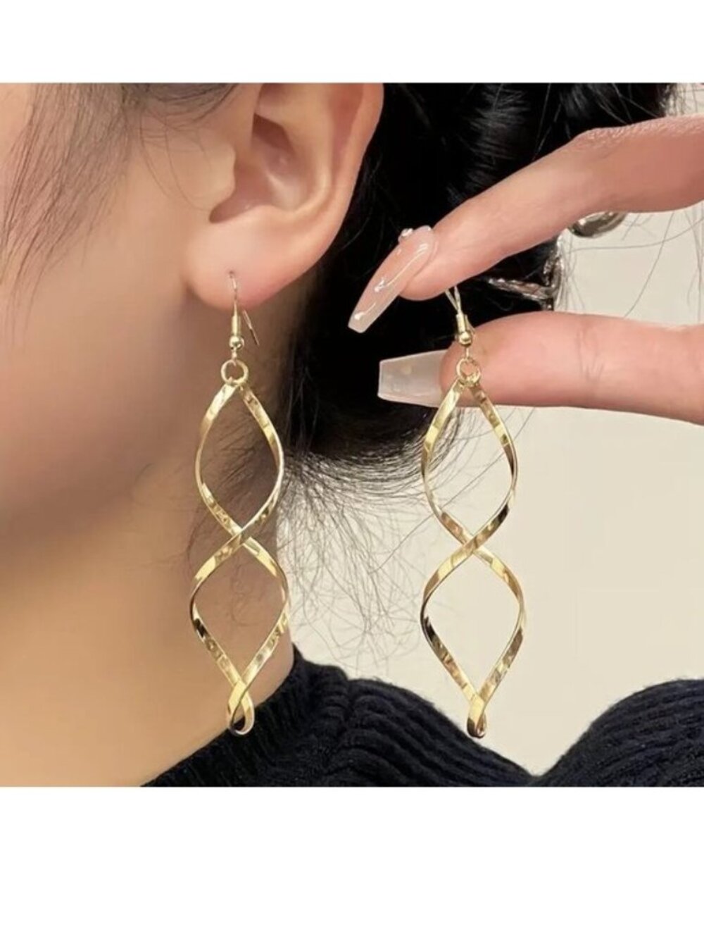 Earrings Spiral Dangle Drop Stunning Trendy Hollywood Glam Sexy Stylish Gold Fun